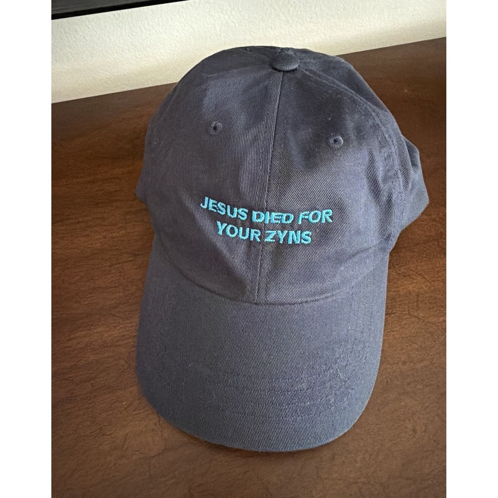 Navy Embroidered "Jesus Died For Your Zyns" Baseball Cap, Unisex One Size